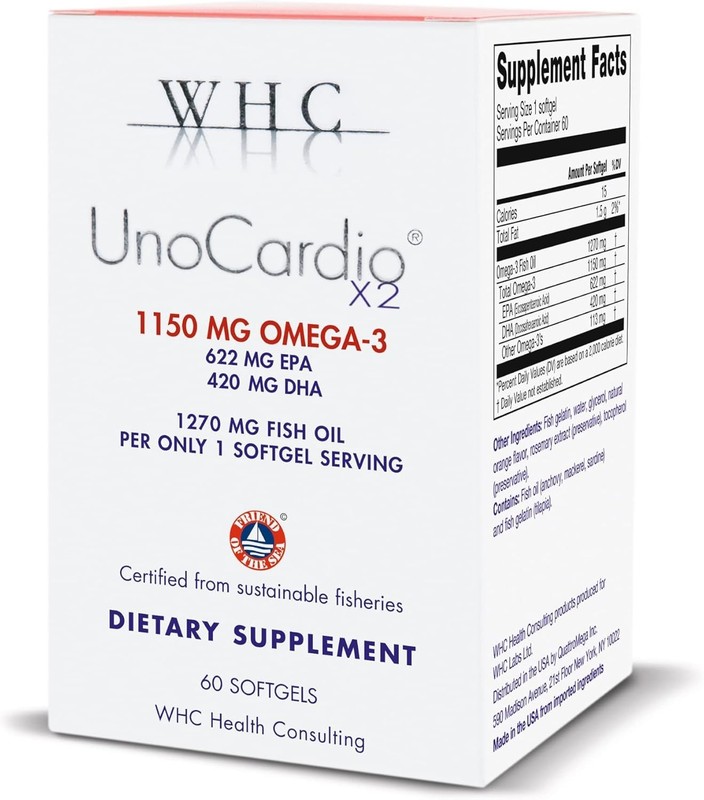 WHC UnoCardio X2~ 1150 mg Omega-3~622 mg EPA 420 MG DHA~ 60 Softgels Exp 03/27