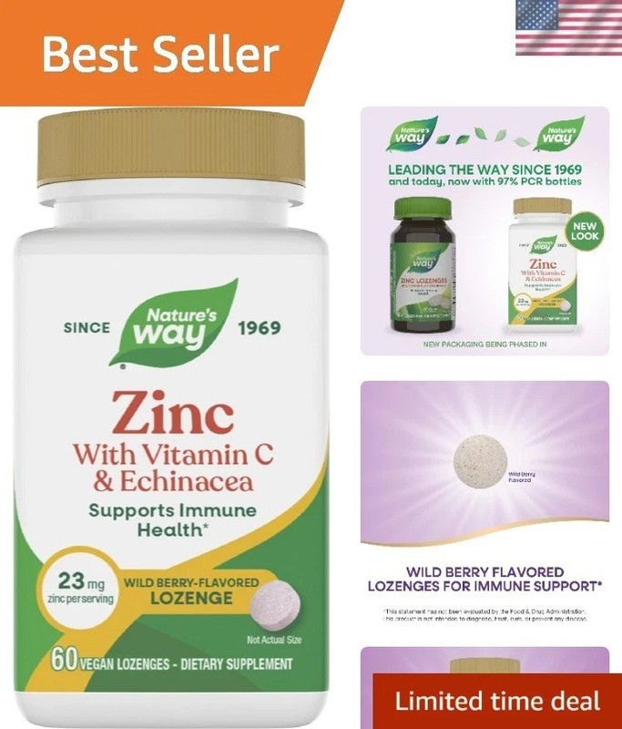 Immune Support Zinc Lozenges with Vitamin C & Echinacea – 60 Wild Berry Lozenges
