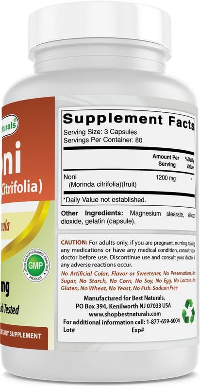 3 Pack Best Naturals Noni 400 mg 240 Capsules gallery