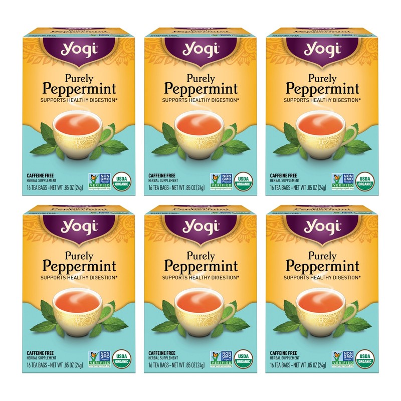 Yogi Tea Purely Peppermint Tea – 16 Tea Bags per Pack (6 Packs) – Caffeine-Fr…