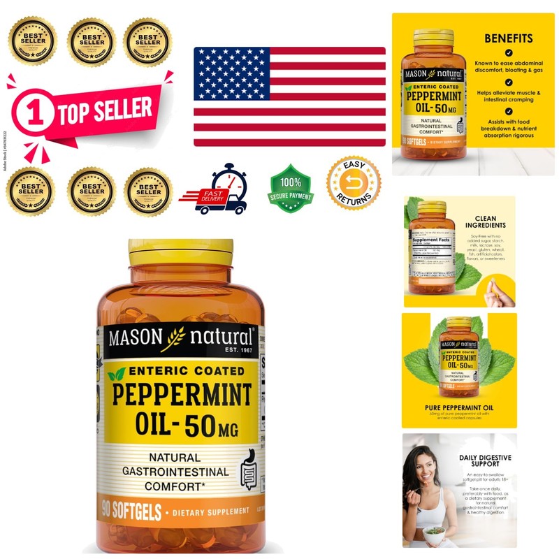 Peppermint Oil 50 mg Enteric-Coated Softgels for Digestive Health Support