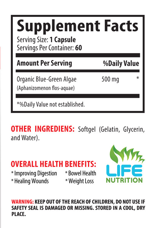 Brain Power Capsules - Blue Green Algae 500mg - Spirulina Vitamins 2B gallery