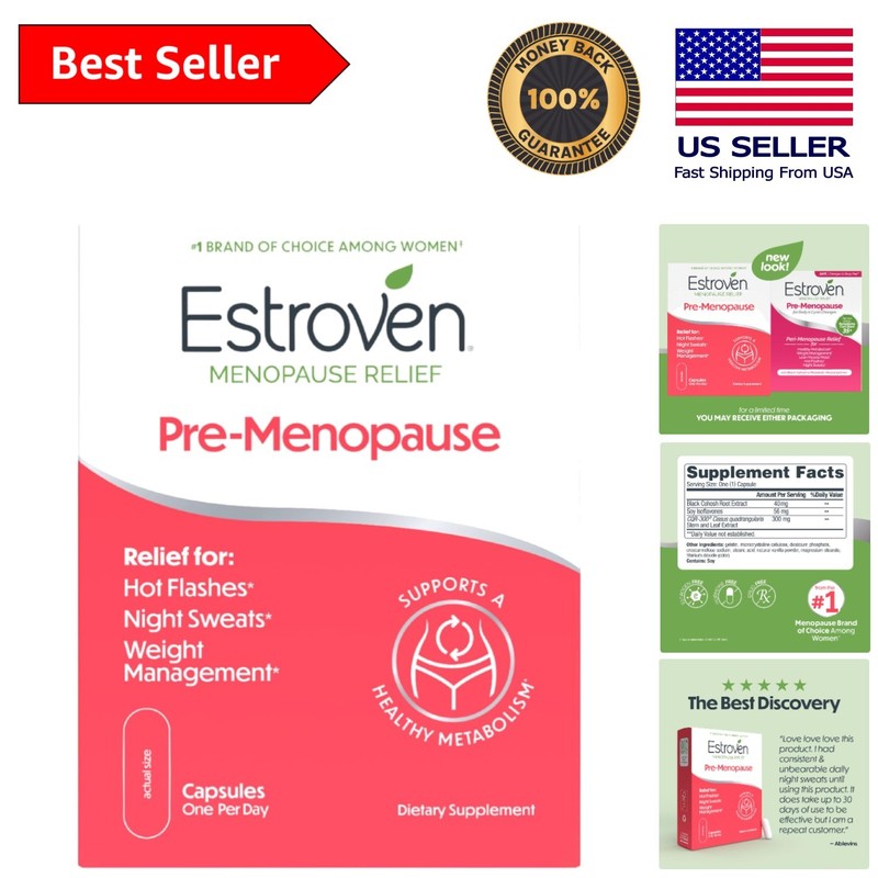 30-Capsule Pre-Menopause Relief, Drug-Free Formula for Night Sweats Management