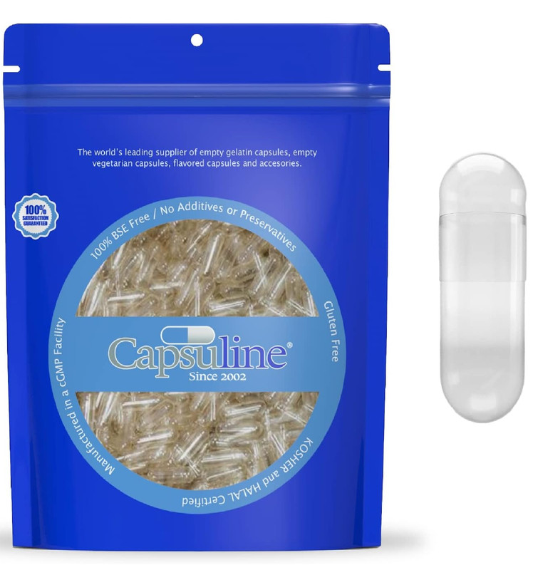 Size 000 Empty Gelatin Capsules Clear 500 Count Gluten Free Kosher