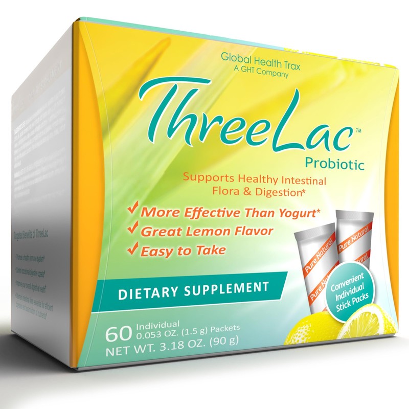 Global Health Trax GHT – ThreeLac Lemon Probiotic Drink Mix for Digestive Hea…