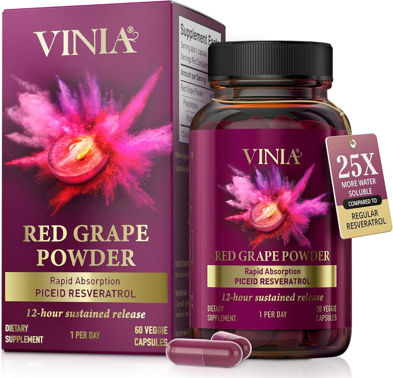 VINIA Piceid Resveratrol Supplement 60 & 90 Caps Increases Blood Flow & Nitric O