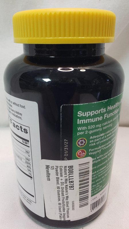 Nature's Way Alive! Daily Calcium & Vitamin D3 Gummies, Bone Immune Support 60ct gallery