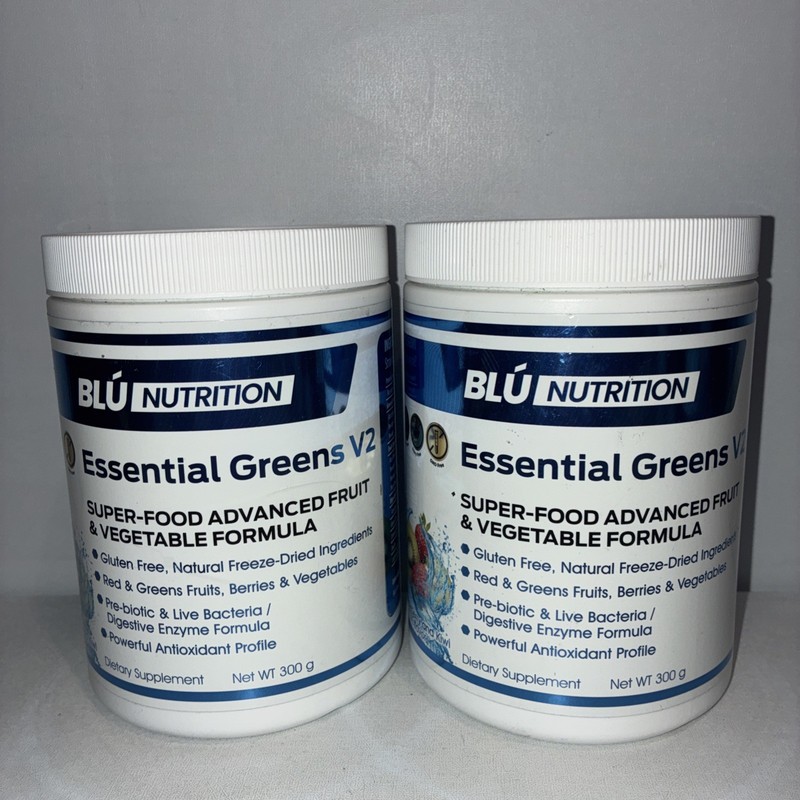 Lot Of 2- Blu Nutrition Essential Greens Superfood V2/Strawberry Kiwi / 330g