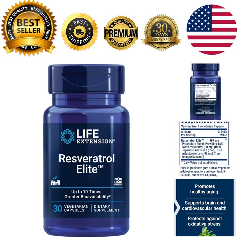 Cardiovascular & Brain Health Support – Resveratrol Elite Supplement, 30 Count