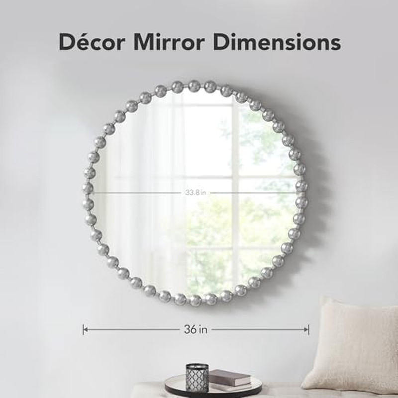 Marlowe 27" Silver Metal Round Mirror - Stylish Wall Décor for Any Room gallery