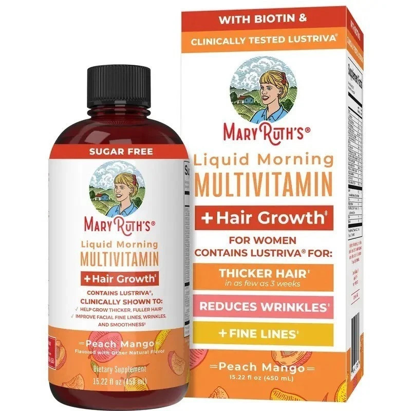 Mary Ruths Liquid Morning Multivitamin Scalp Growth Support Peach Mango 15.22 OZ
