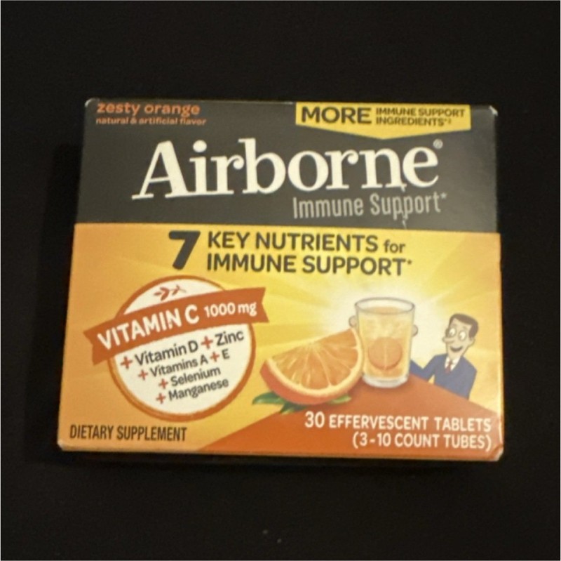 Airborne Immune Support, Vitamin C+D+Zinc, 1000mg, 30 Effervescent Tablets, Zes…