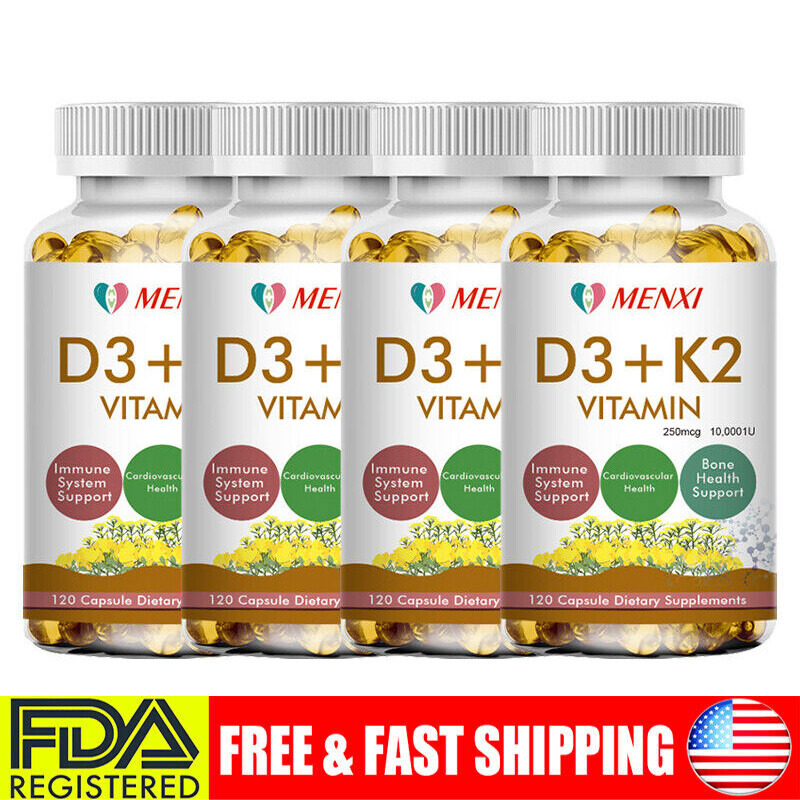 MENXI Vitamin D3+K2 (MK-7) 10000IU 250mcg 120 Capsules Immune Support Wellness