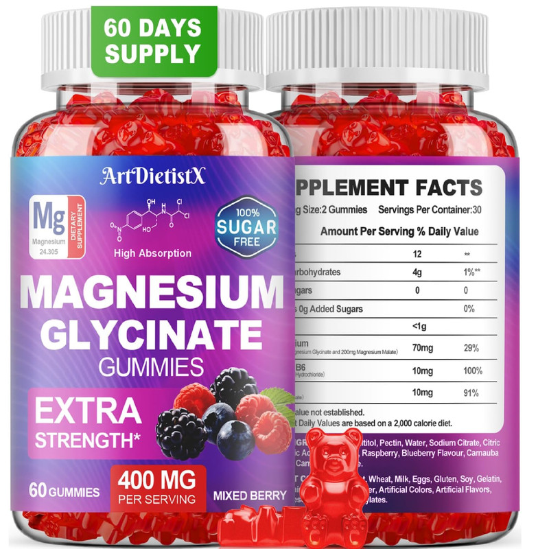 Magnesium Glycinate Gummies 400mg, Sugar Free Mаgnеsium Gummiеs for Adults with