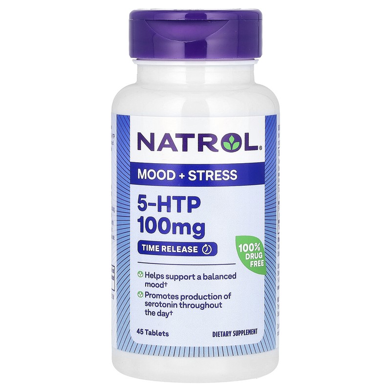 Natrol 5-HTP Time Release Extra Strength 100 mg 45 Tablets Egg-Free, Fish Free,