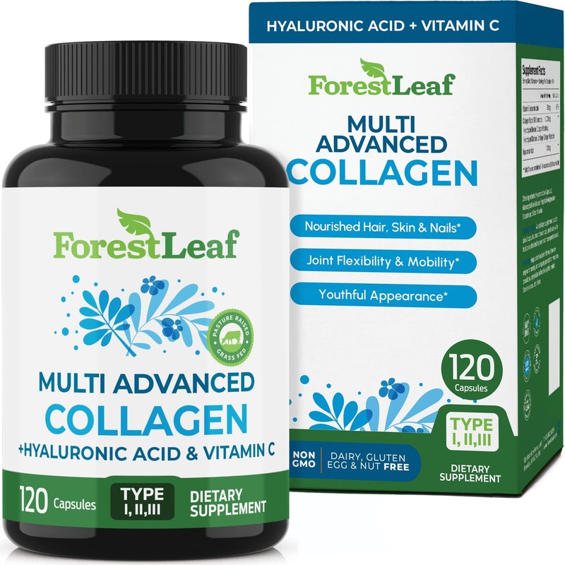 ForestLeaf Multi Collagen Pills with Hyaluronic Acid + 120 count (Pack of 1)