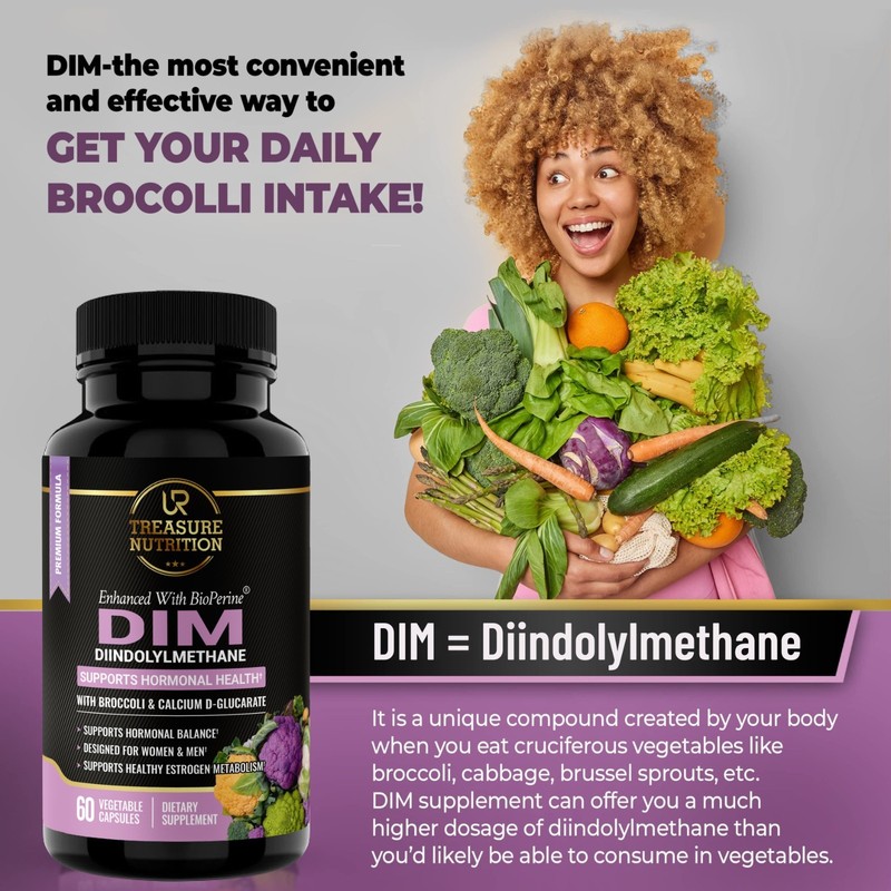 DIM Supplement with Broccoli Extract and BioPerine, Natural Hormone Balance 60ct gallery