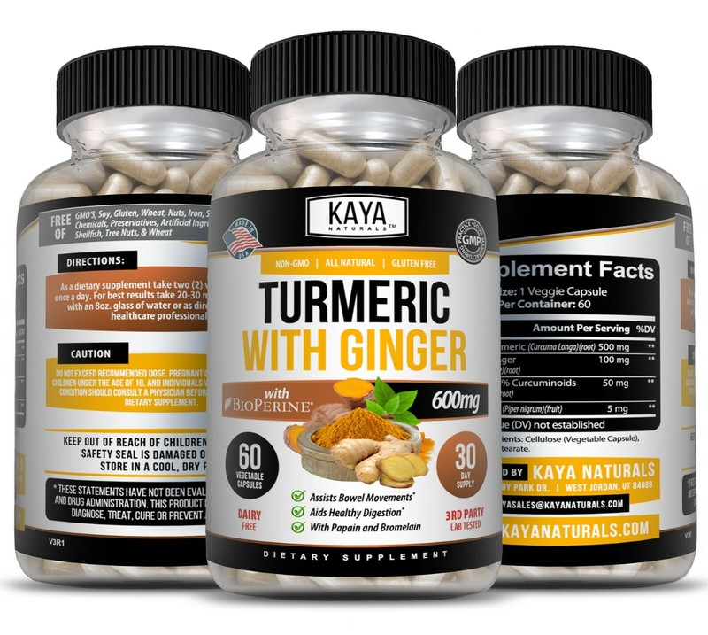 3x Organic Turmeric 60ct 600mg w/ Ginger 95% Curcumin BioPerine Black Pepper