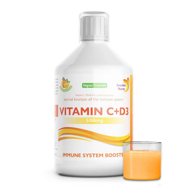 Swedish Nutra Vitamin C + D3 + Zinc Liquid Immune Booster, Vegan Formula 3x500ml gallery