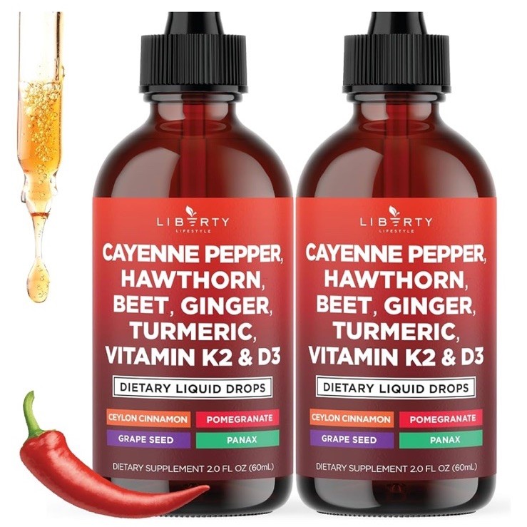 2 PACK Cayenne Pepper Extract Drops w/ Hawthorn Beet Root Turmeric 4 fl oz