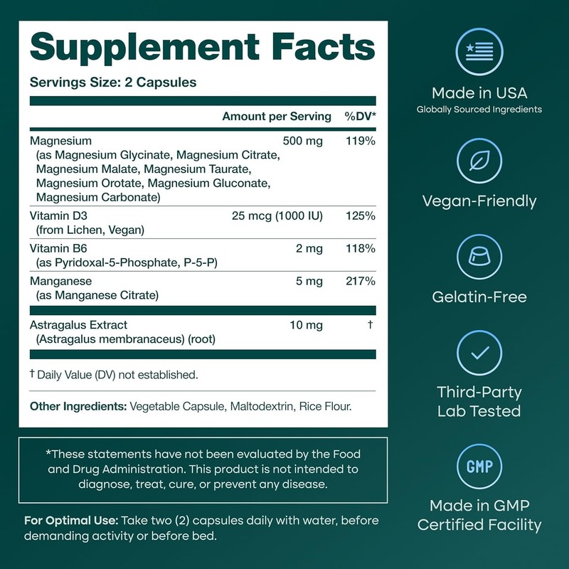 Magnesium Glycinate Complex (7-in-1) 500mg, Supports Sleep & Muscle Health, 60ct gallery