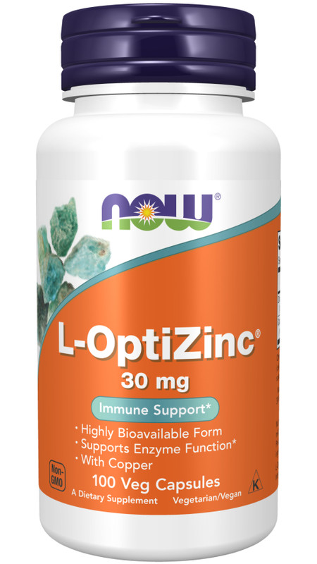 NOW Foods L-OptiZinc 30 mg 100 Veg Caps Zinc Immune System Copper 02/2026EXP