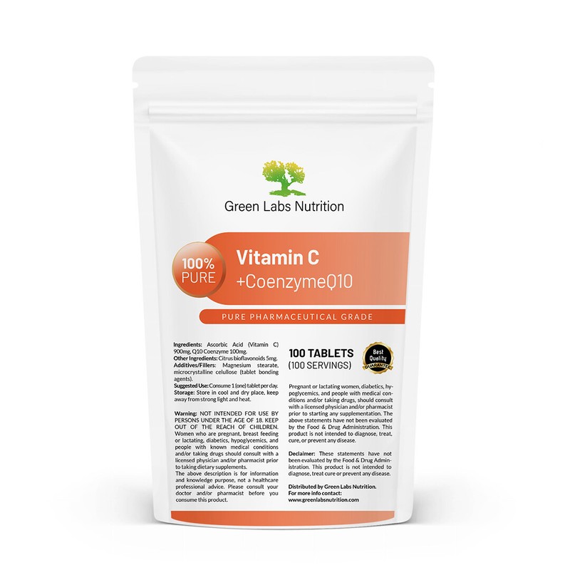 Vitamin C 900 mg + CoQ10 100 mg Tablets – Immune, Heart & Antioxidant Support