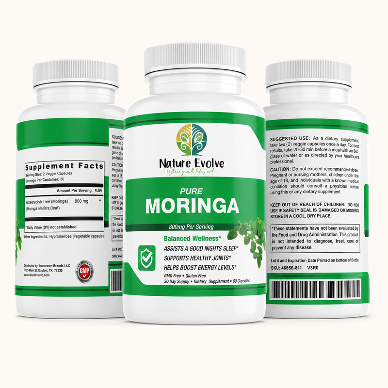 Nature Evolve Pure Moringa 800mg | 60 Veggie Capsules | GMO Free | Gluten Free gallery
