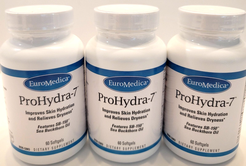 EuroMedica ProHydra-7 Skin Hydration Lot of 3 Bottles = 180 Softgels Exp.07/2026