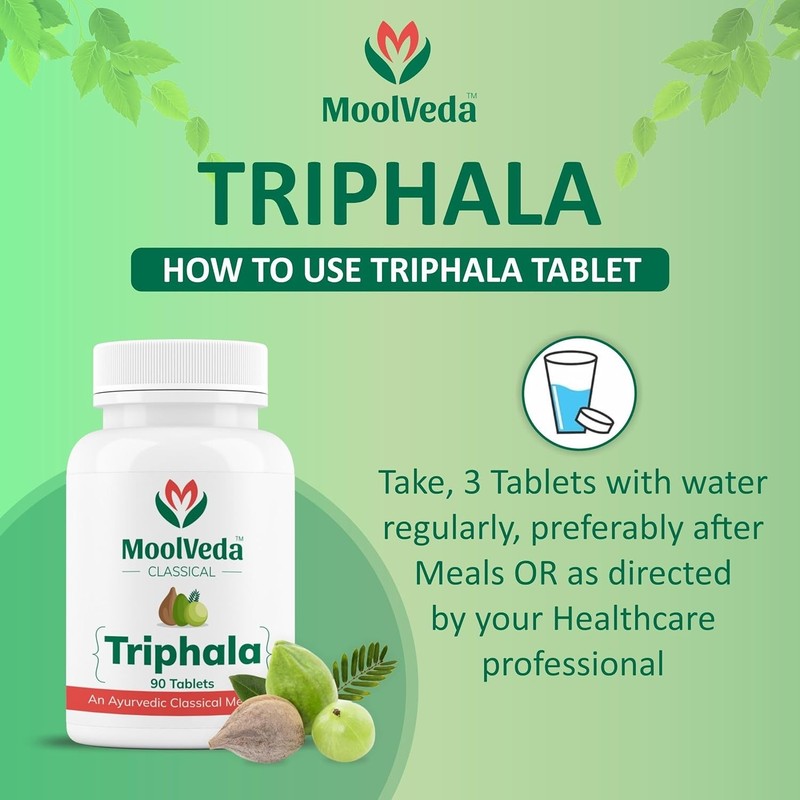 Moolveda Triphala Tablets Uses For Digestion, Detox & Health Care - 90 tablets gallery