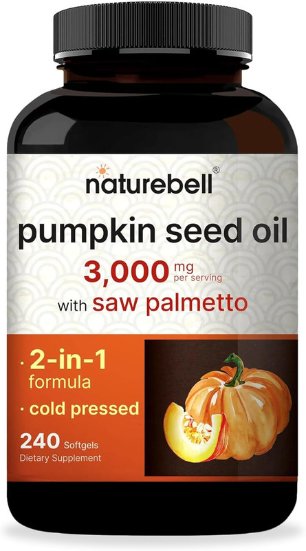 NatureBell Virgin Pumpkin Seed Oil 3,000mg Per Serving with Saw Palmetto, 240 Ct