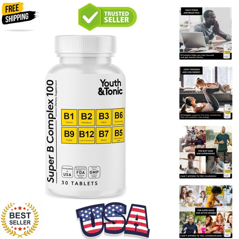 Super B Complex B-100 with Choline, Inositol & PABA – High Potency B1, B2, B3…