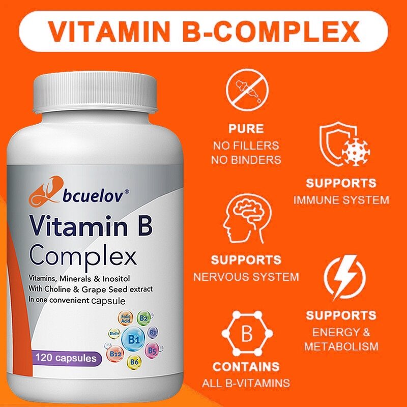 Vitamin B Complex 30/60/120Capsules B1,B2,B3,B5,B6,B12 w Minerals,Immune Support gallery