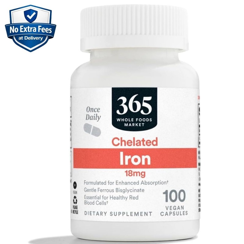 Chelated Iron 18mg (Ferrous Bisglycinate) 100 Capsules – 100 Day Supply