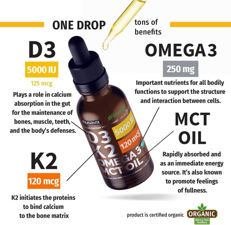 (2 Pack) Organic Vitamin D3 K2 Drops w MCT Oil Omega 3, 1 Fl Oz (Pack of 2) SALE gallery