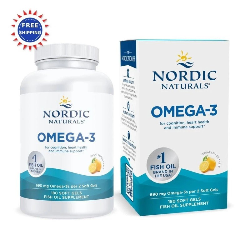 Nordic Naturals Omega-3 690mg Lemon Flavor – 180 Soft Gels Exp 06/2028+