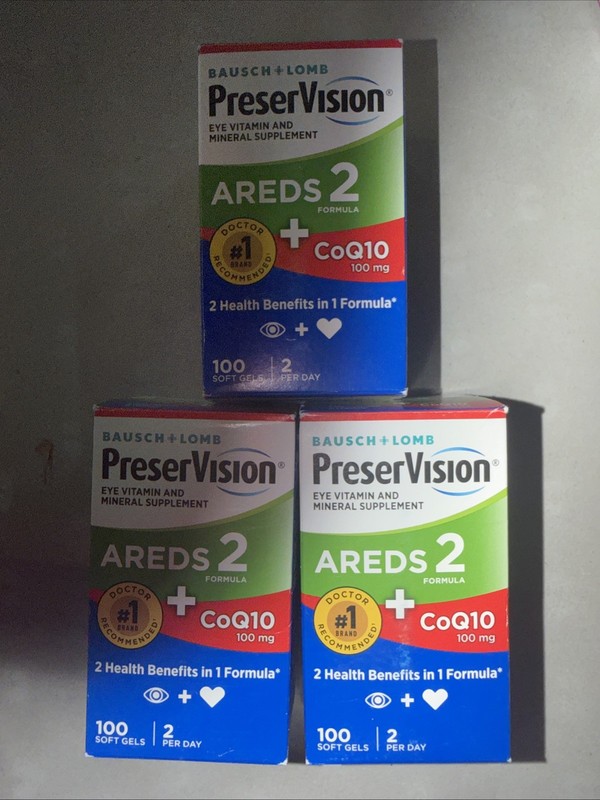 3 Pack Bausch Lomb PreserVision AREDS 2 CoQ10 Eye Vitamin 100CT Each