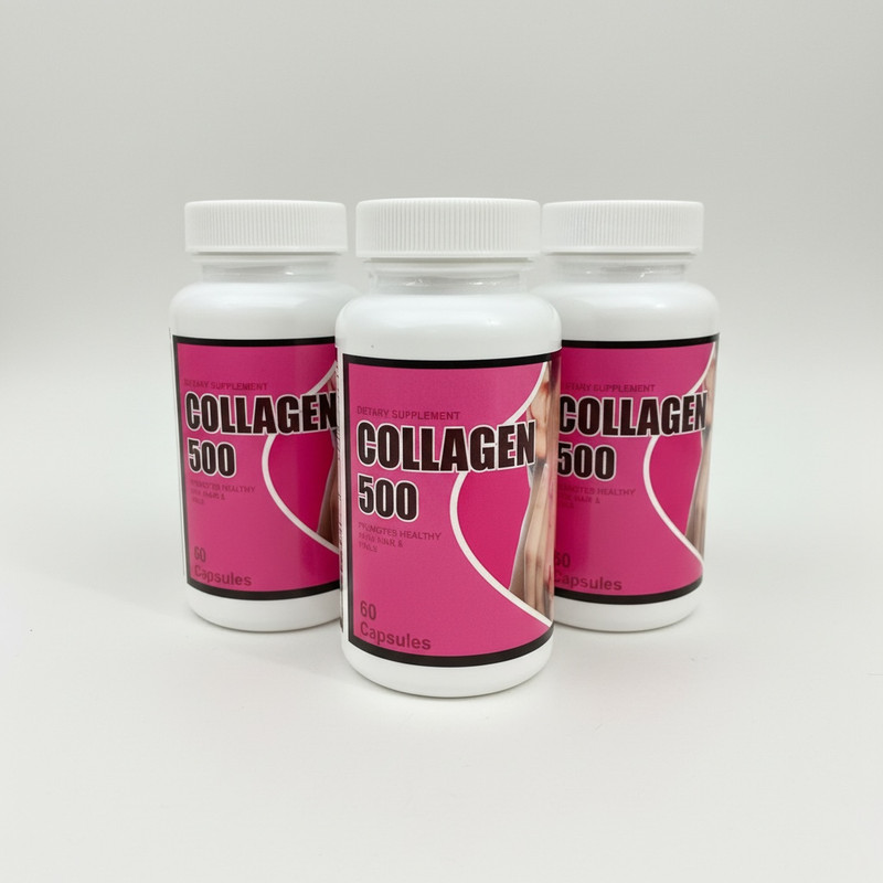 Collagen 500mg Capsules | Skin Hair Nails Supplement 60 Capsules Each 3 Bottles