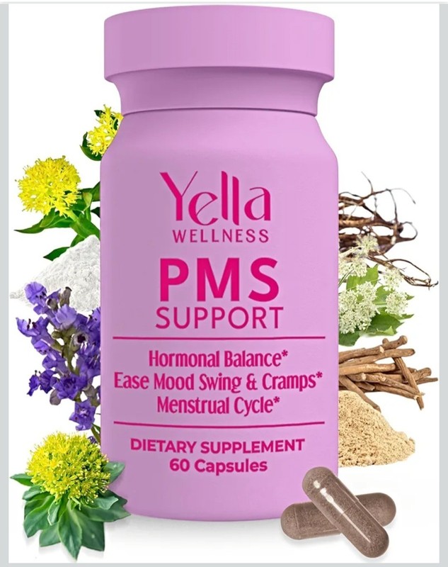 Yella Wellness PMS Support Mood Supplement Hormone Balance for Women 60 Capsules