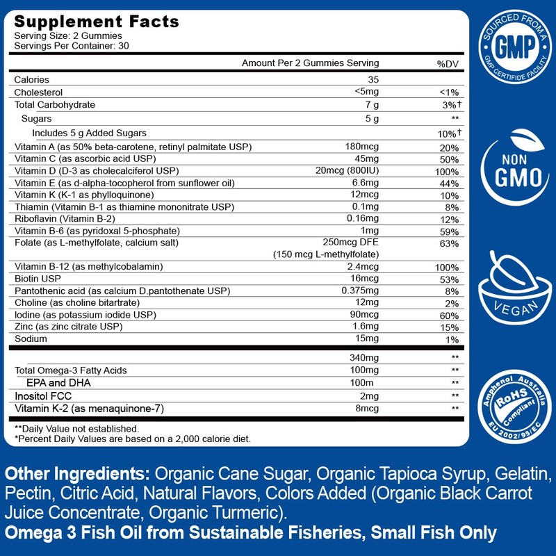 Omega 3 (EPA/DHA) Filled Gummies for Kids with Multivitamin, Zinc+ A+C+D3+K2 gallery