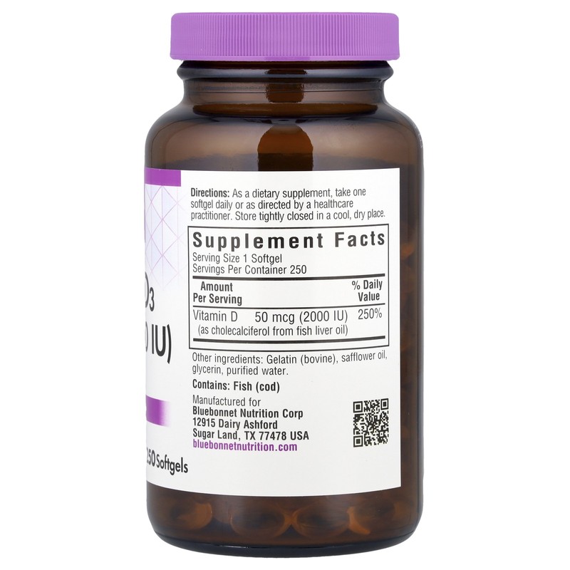 Bluebonnet Nutrition Vitamin D3 2 000 IU 250 Softgels Egg-Free, Gluten-Free, gallery