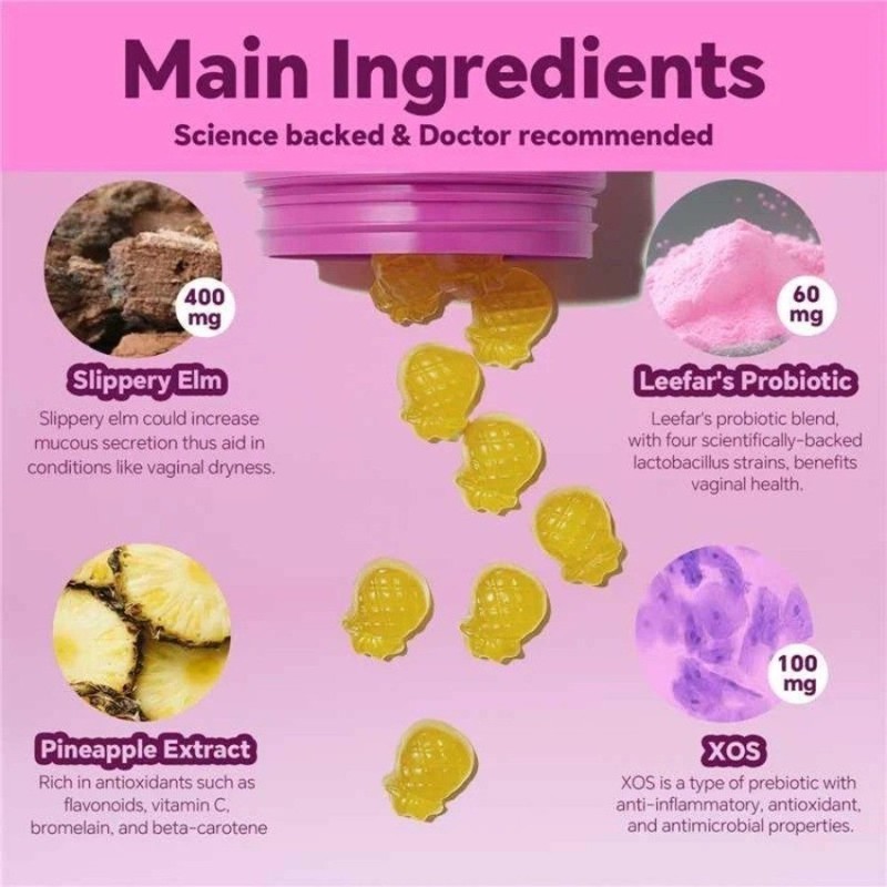 Women's Probiotic with Slippery Elm Gummies Pineapple Flavor Supplement-1-3 Pack gallery