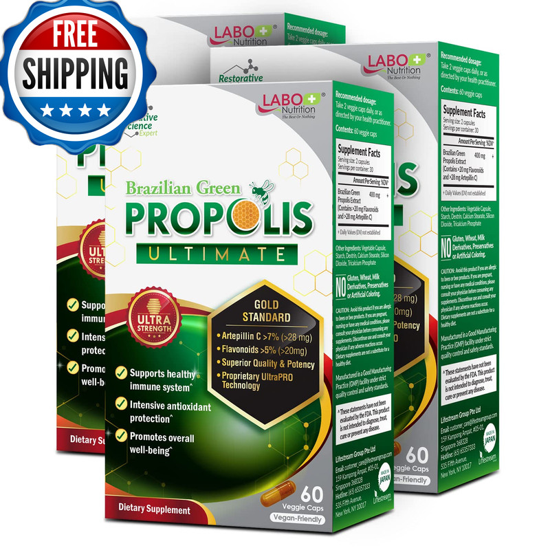 Labo Nutrition Brazilian Green Propolis Ultimate 3-Pack 60 Capsules Per Bee