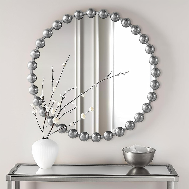Marlowe 27″ Silver Metal Round Mirror – Stylish Wall Décor for Any Room