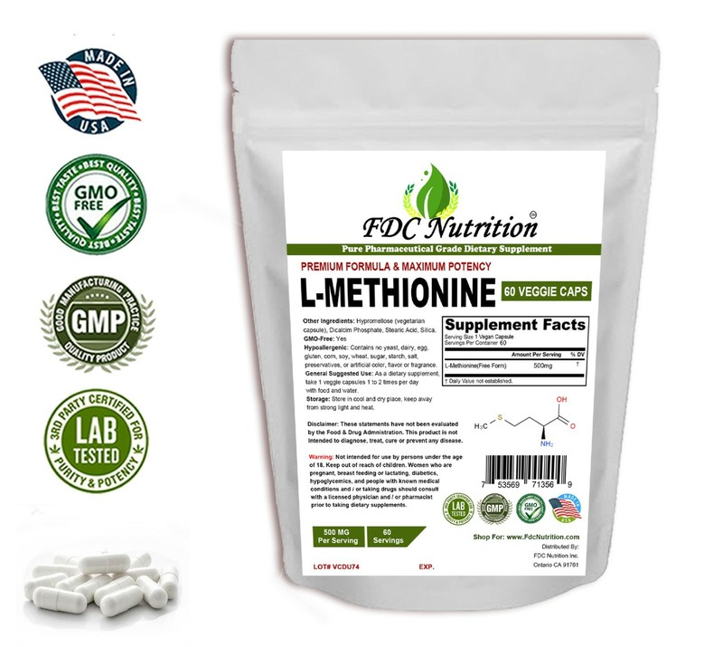 L-Methionine powder 500mg Detox Digestive 60 Veg Capsules