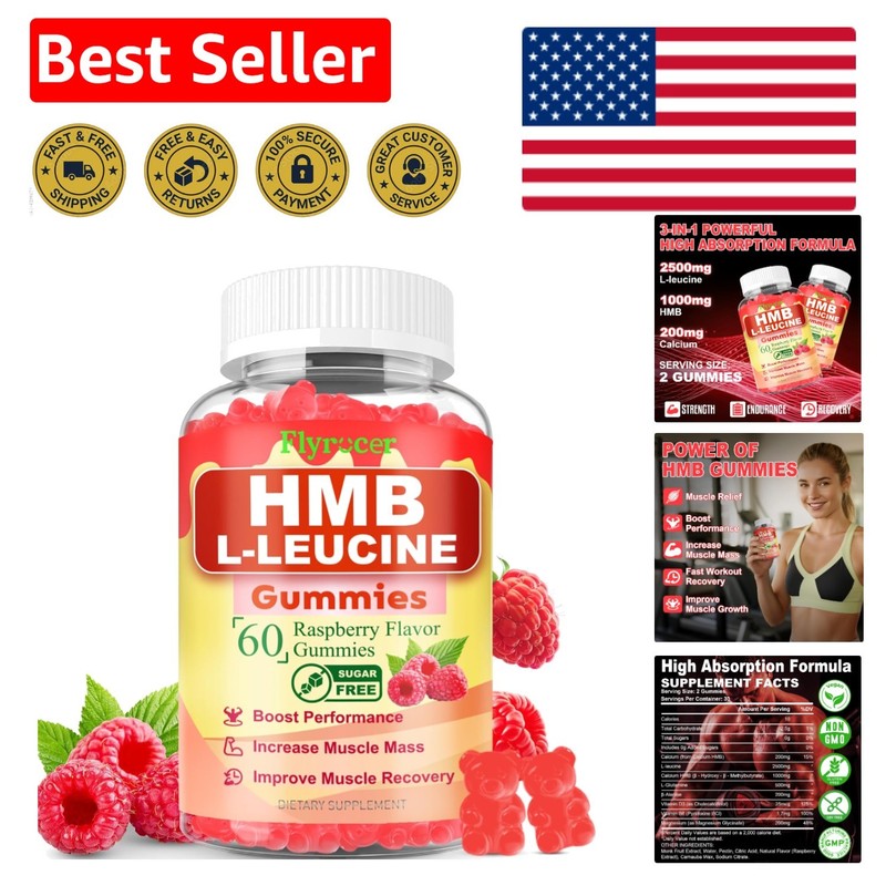 60 Count HMB & Leucine Gummies – Sugar-Free, Immune Support, Raspberry Flavor