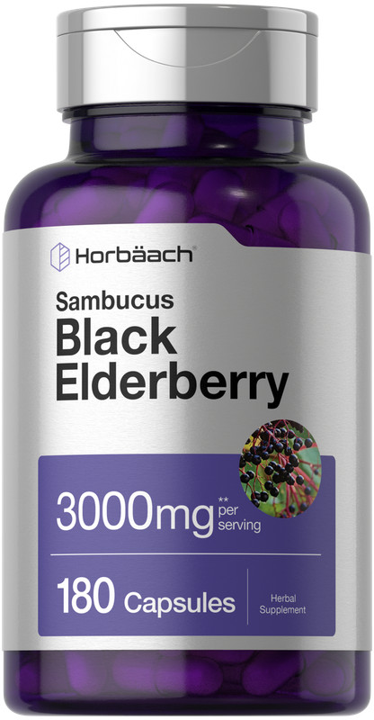 Horbaach Black Elderberry Capsules 3000mg | 180 Pills | Non-GMO, Gluten Free