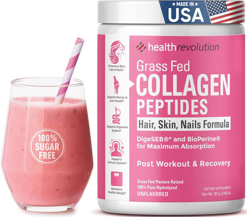 Hydrolyzed Collagen Peptides Powder – Skin, Hair, Nails & Joint Support, Gras…