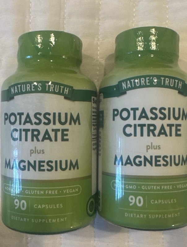 2 Bottle Potassium Citrate + Magnesium Non-GMO Gluten Free. Vegan. 90 Caps Each