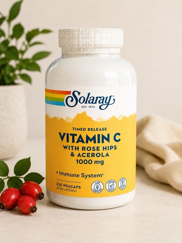 Solaray Vitamin C 1000mg Timed Release W/ Rose Hips & Acerola 250 Vegcaps